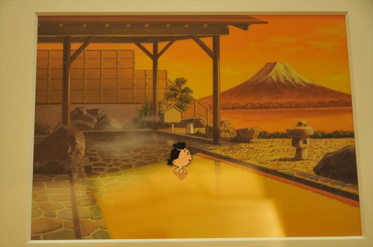 アニメ「サザエさん」に登場した「秀峰閣 湖月」の露天風呂
