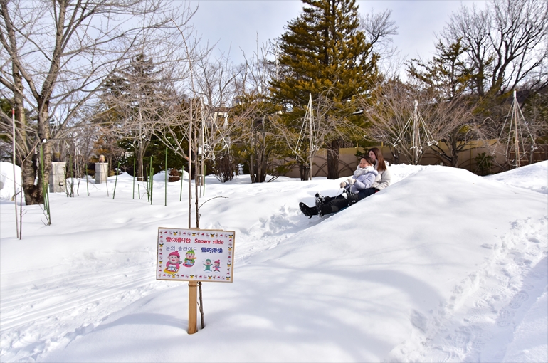 冬季は庭園でソリ・かまくら・雪合戦が楽しめる 3