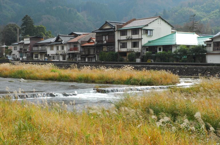 旅館の目の前を流れる清流、三徳川