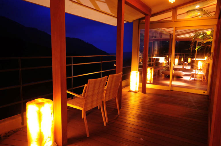 Open terrace outside the 5F lobby at night
