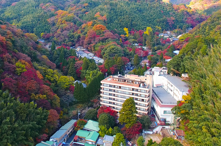空から見た「山翠楼SANSUIROU」（11月下旬撮影）
